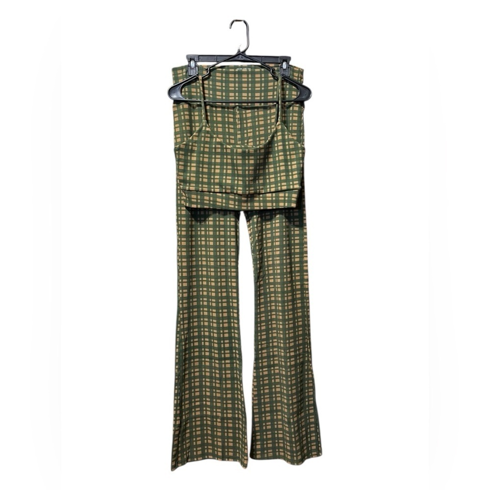 Tribe Kelley Set Ribbed Flare Leggings & Bra Set – Town Plaid – XL - Picture 7 of 7